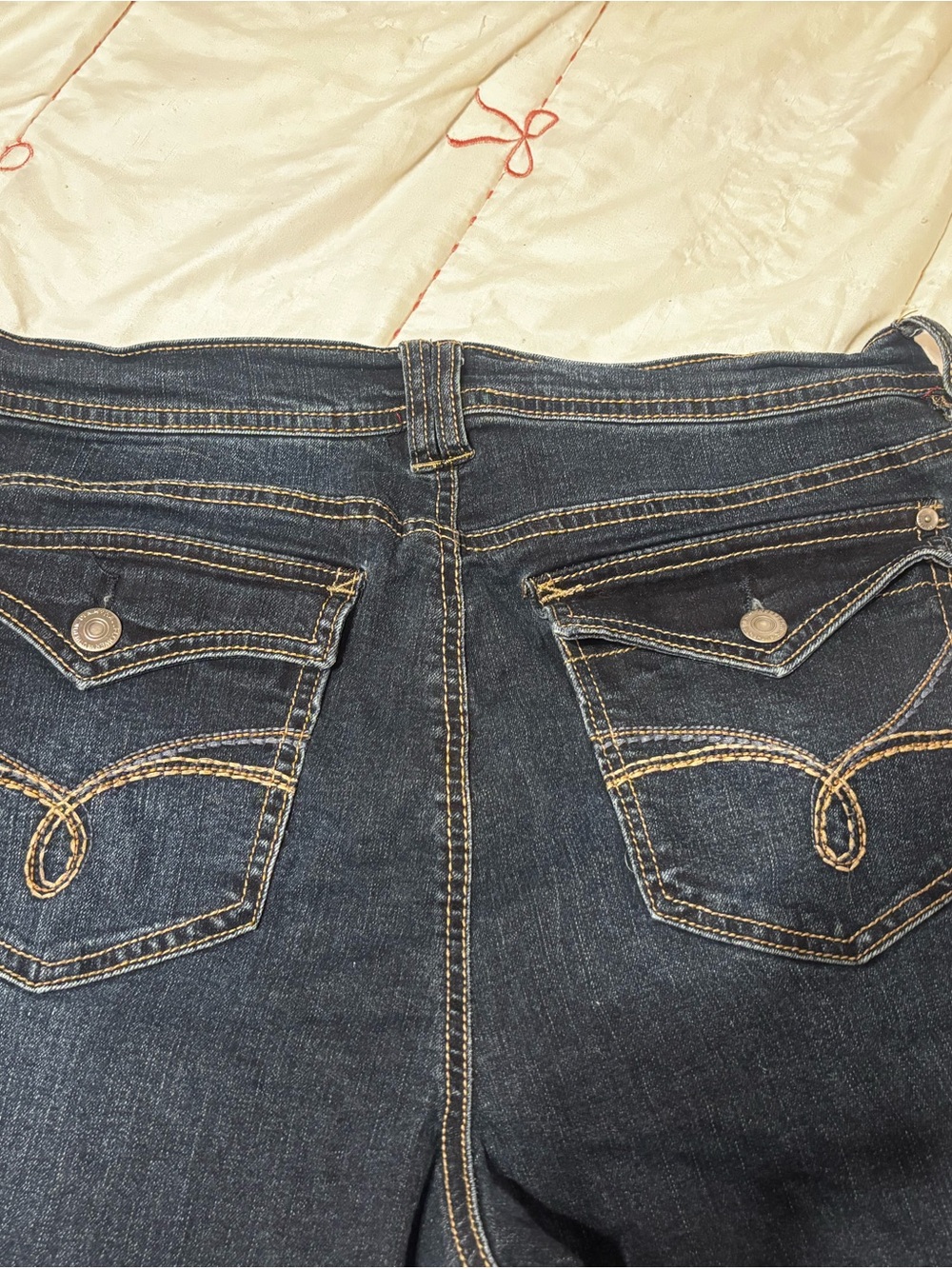 Wallflower Dark Blue Boot Cut Jeans with Contrast Gold Stitching